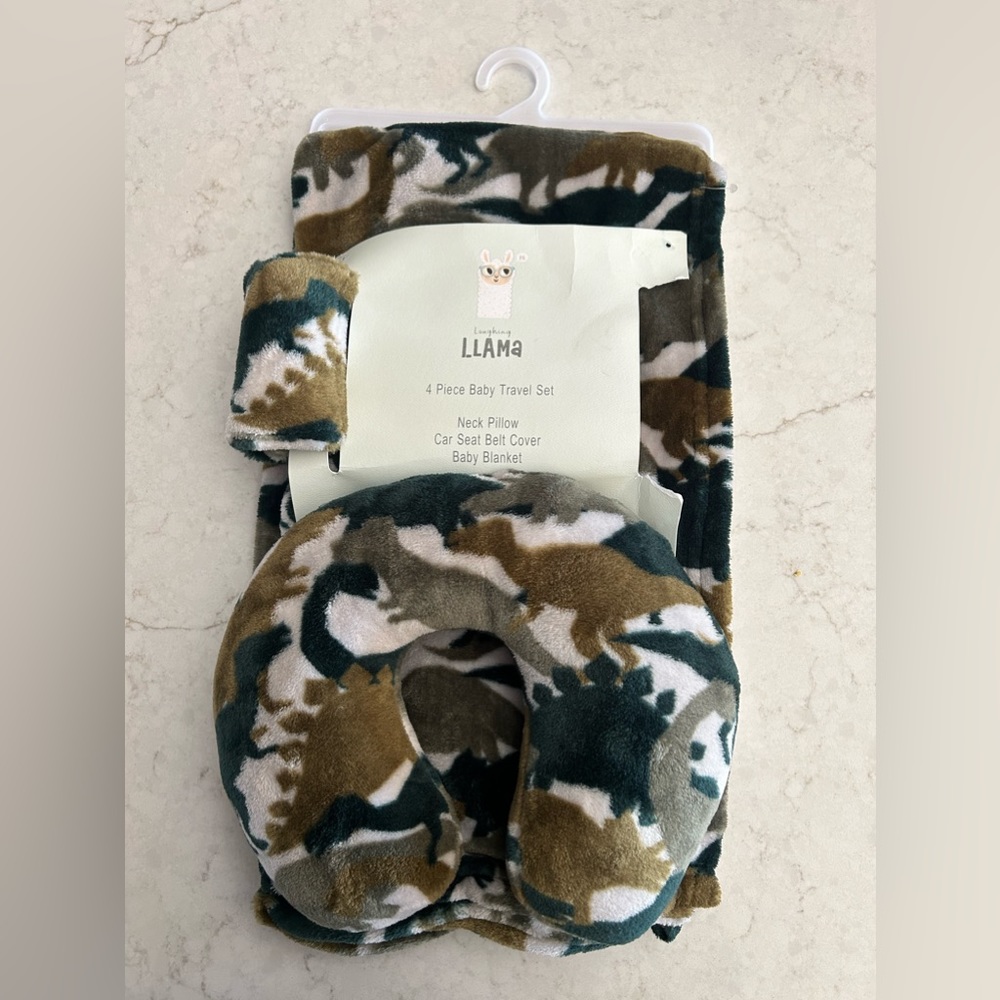 Camo dinosaur baby blanket with neck pillow&carseat cover